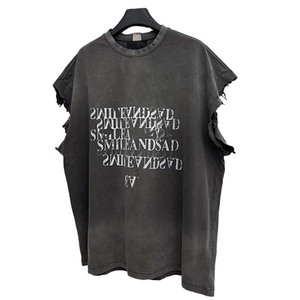 Áo thun nam <span class=keywords><strong>Finch</strong></span> Garment in theo yêu cầu, chất liệu 100% cotton, kiểu dáng xẻ gấu thô, không tay, kiểu dáng cũ kỹ, in hình mùa hè - Product Image 1