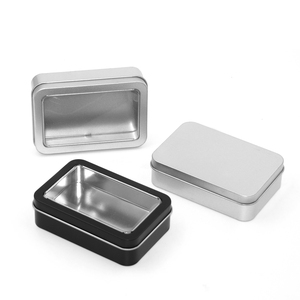 Rettangolari rettangolari dadi confezione regalo nero opaco incernierato in metallo vuoto contenitori scatola di lattine con coperchi di finestre trasparenti - Product Image 1