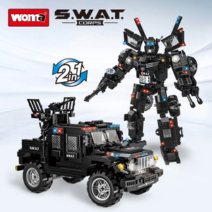 All'ingrosso nuovo veicolo di tendenza SWAT auto Robot assemblare piccoli mattoni blocchi di costruzione deformati Robot Set - Product Image 4