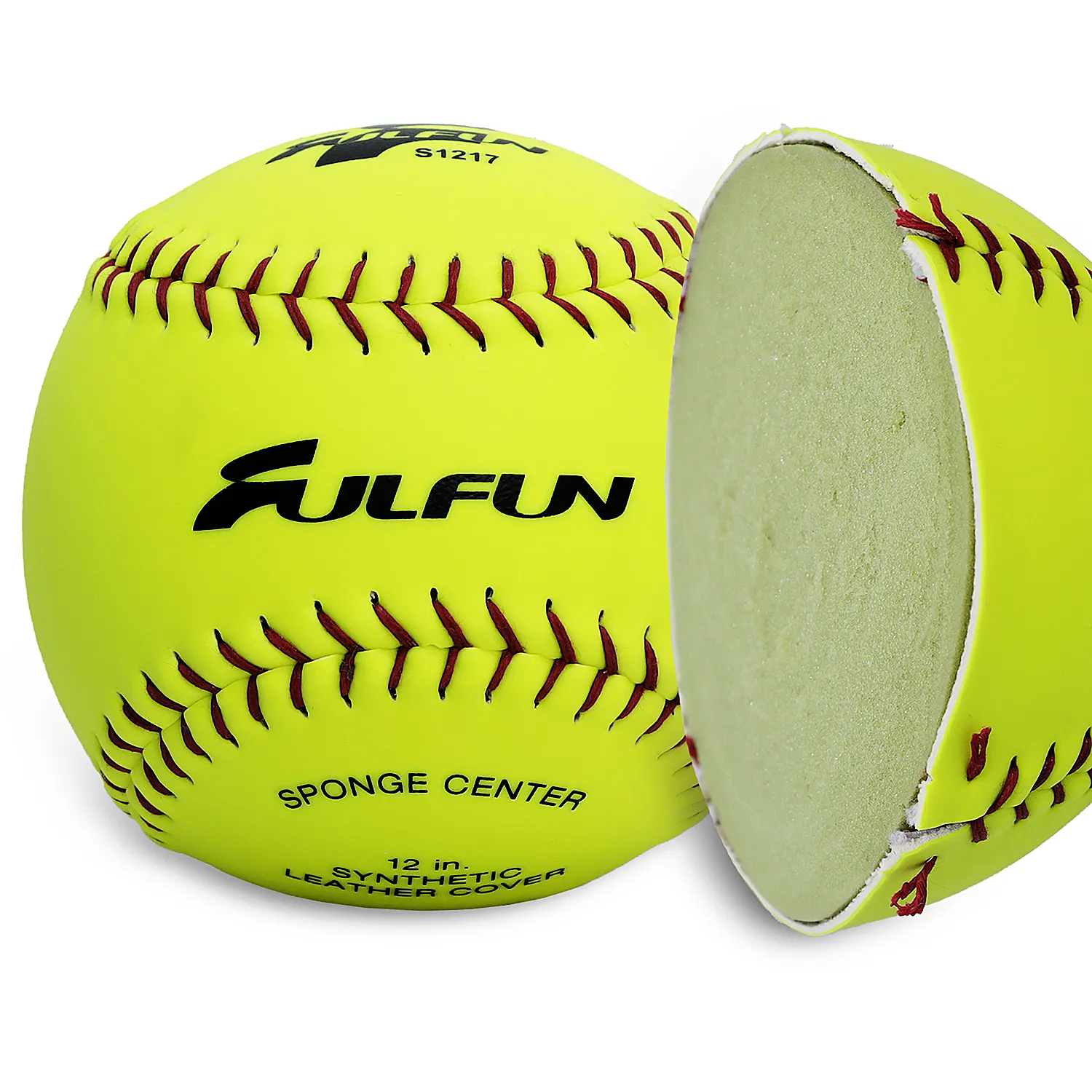 12 polegadas amarelo de cortiça de couro sintético e centro de borracha bolas de softball para prática ffs1217