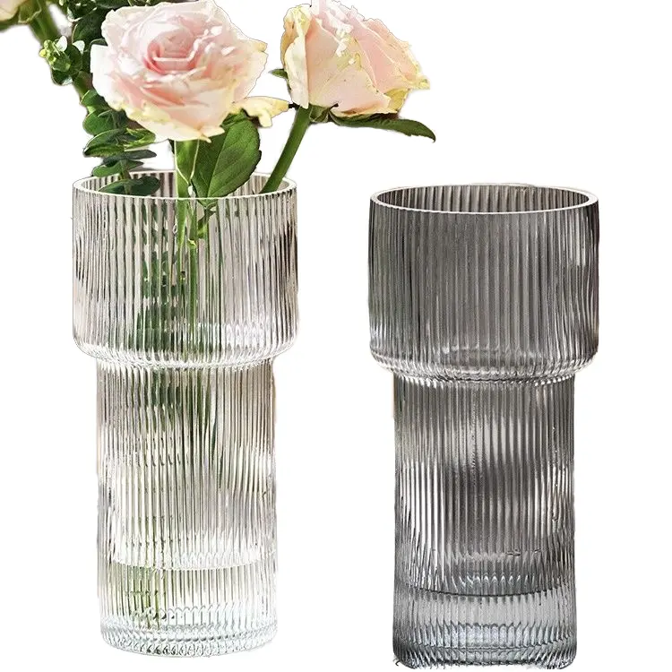 Jarrón de cristal abstracto para centro de boda Categoría de jarrones en cristal y cristal Cilindro alto personalizado Garantía de comercio floral Claro