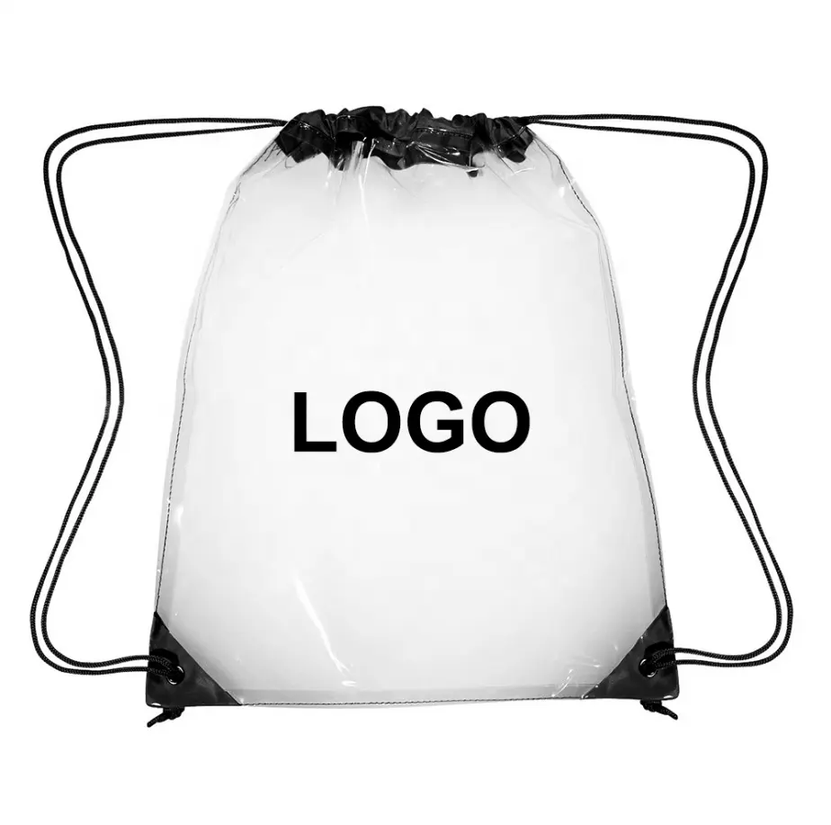 2024 vendita calda impermeabile trasparente PVC borsa all'ingrosso Logo personalizzato in plastica trasparente con coulisse zaino per pubblicità palestra