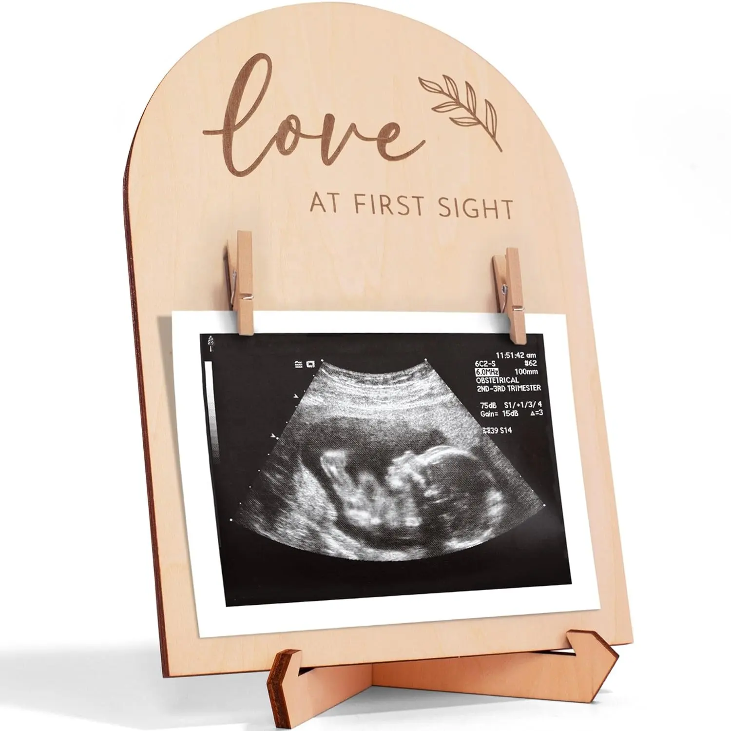 Schönes hölzernes Ultraschall-Bilderrahmen schönes doppelseitiges Zeichen Ankündigung Ihrer Schwangerschaft oder der Geburt des Babys Schwangerschaftsgeschenk