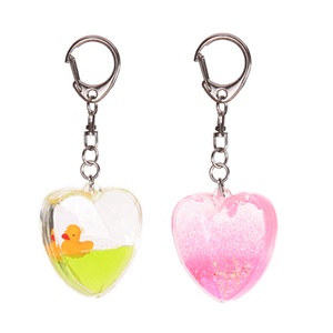 心形表面液体钥匙扣定制闪光钥匙扣 - Product Image 1