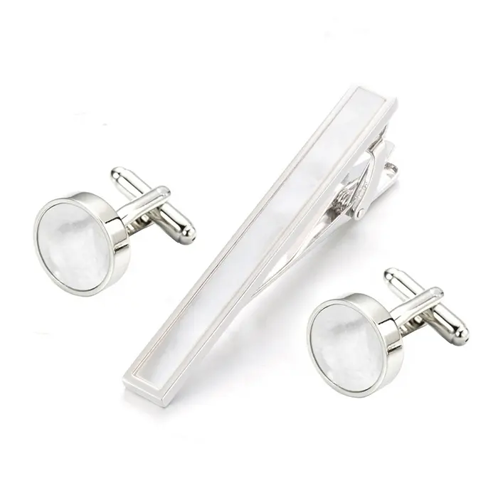 Customized Promotional Gifts HighハイエンドPearl Shell Cufflinks And Tie Clip Set