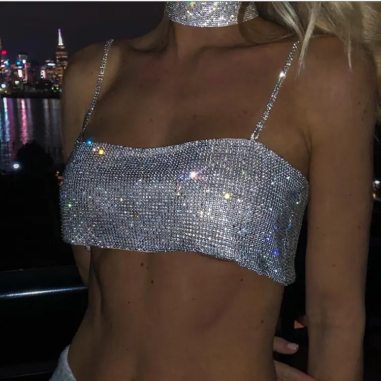 Strass nombril exposé argent brillant fête corps chaîne étincelant réglable cristal soutien-gorge bijoux dos nu poitrine bijoux