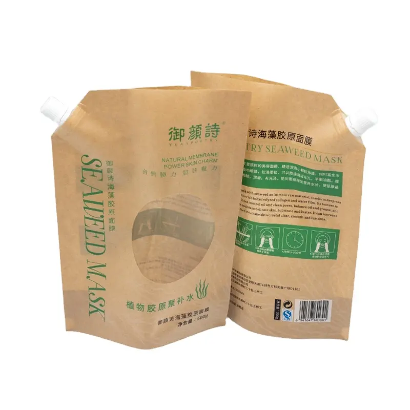 कस्टम मुद्रण थैली खड़े हो जाओ Biodegradable क्राफ्ट पेपर पेय तरल रस पैकेजिंग टोंटी बैग