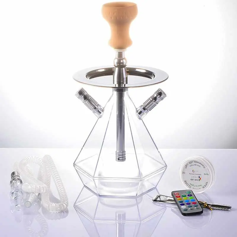 2 Vòi Hình Dạng Kim Cương Shisha Ả Rập Acrylic Hookah Với Đèn LED