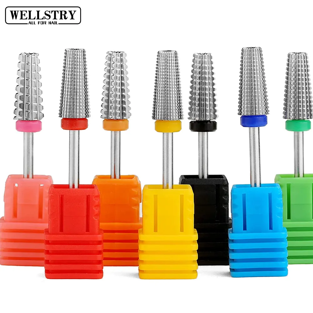 WELLSTRY Manicure Pedicure Tools Tapered Barrel R Cut 5 in 1Tungsten Carbide Nail Drill Bit for Efile