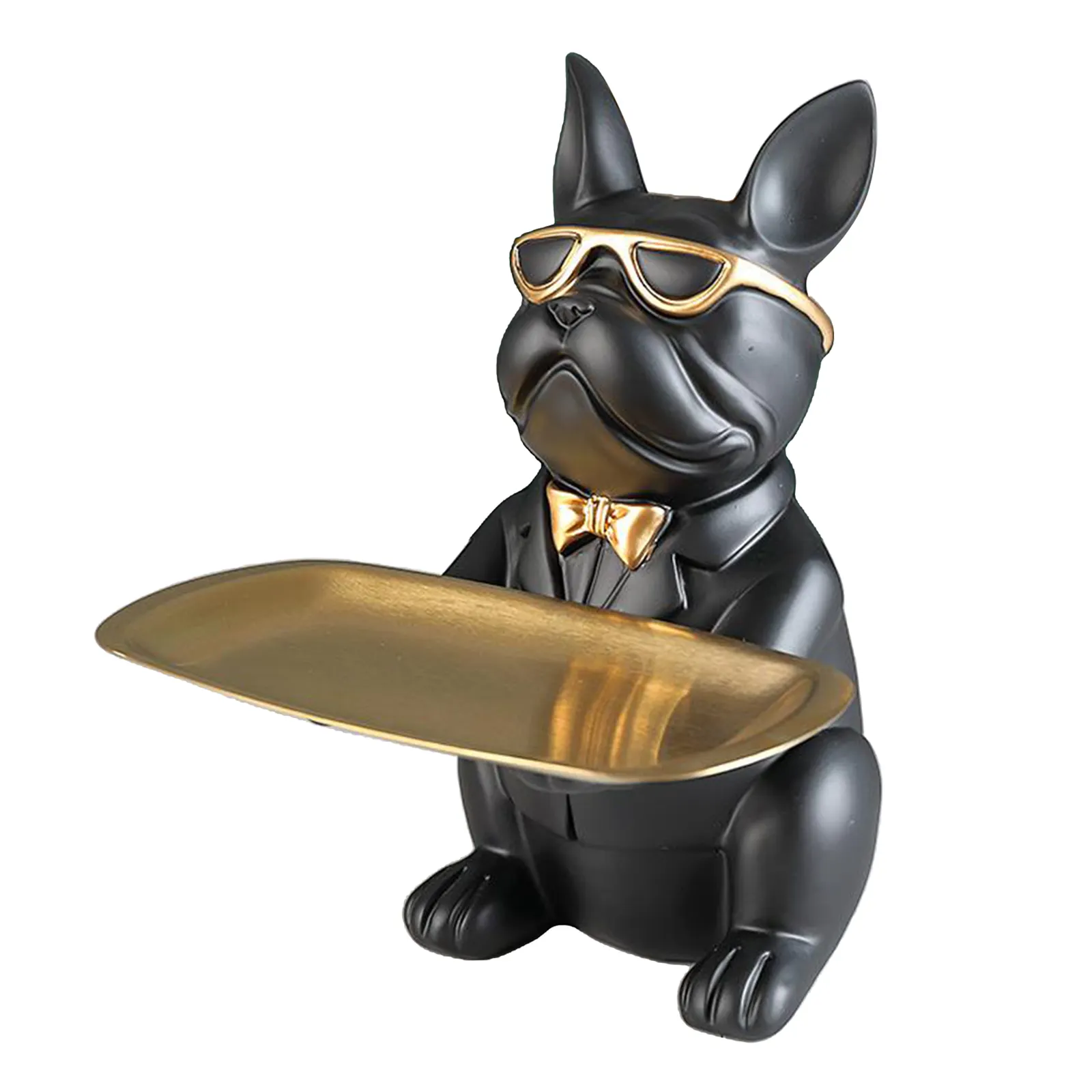 Figurita de bullldog de resina, bandeja de dulces en forma de perro, plato de fruta de animal para perro, artesanía decorativa para el hogar