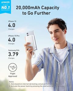 Anker Zolo移动电源20,000mAh 30w高速便携式充电器，内置usb-c电缆，适用于iPhone的1C1A端口电池组