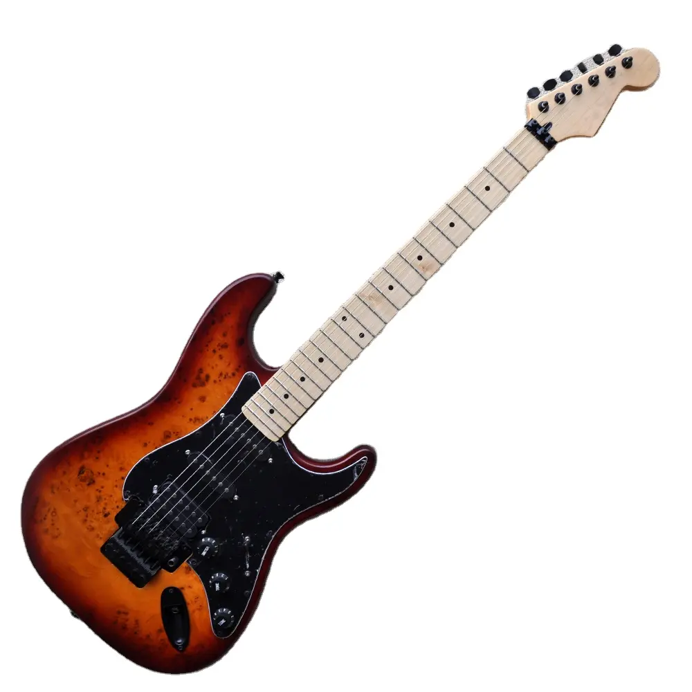 Flyoung Venda Quente Instrumento De Cordas Maple Folheado Do Burl Guitarra Instrumento Musical