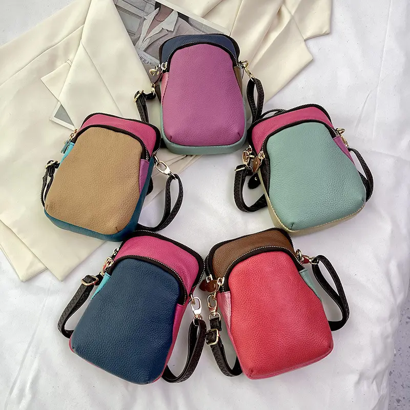 Bolso bandolera de muchos colores, Bolso bandolera de diseño de moda al por mayor, bolso bandolera Mini de cuero elegante, bolso bandolera de colores mezclados