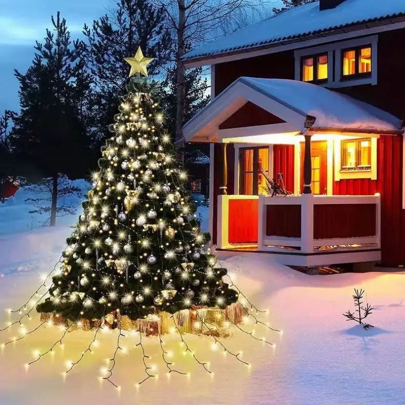 Nuovo prodotto albero di natale decorativo String Light Top Star con un anello giardino Outdoor Garland Led Fairy Holiday Lighting