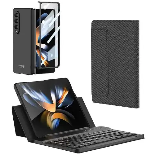 Bluetooth Keyboard Plain Leather Phone Case for Samsung Z Fold 4 Tablet Magnetic Keyboard Ultra Thin Stand for Galaxy Z Fold 3