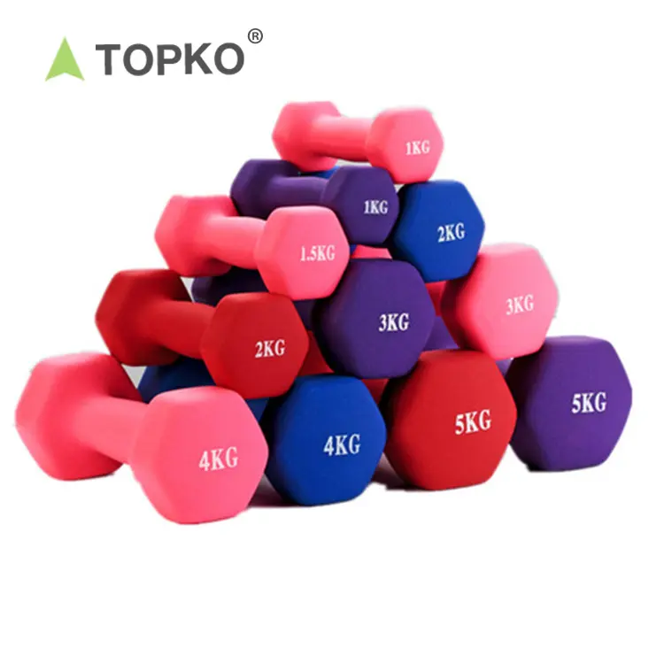 Ensemble d'haltères en PVC avec support TOPKO de haute qualité pour gym fitness 1kg 2kg 3kg 4kg poids personnalisés avec revêtement en néoprène