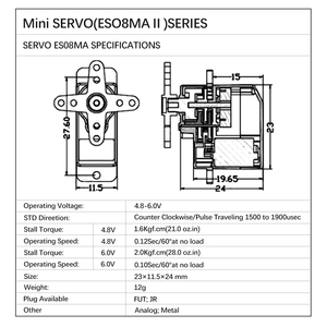 Серводвигатель E08ma II Micro 12 г, металлический пластиковый высокоскоростной аналоговый механизм, цифровой серводвигатель с 180 градусным рычагом для Радиоуправляемая модель автомобиля - Product Image 6