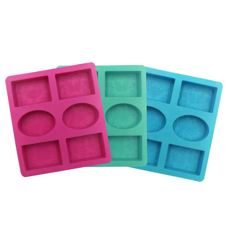 Molde de jabón de silicona ovalado rectangular, 6 cavidades de grado alimenticio, decoración artesanal, vela hecha a mano, pudín, caramelo