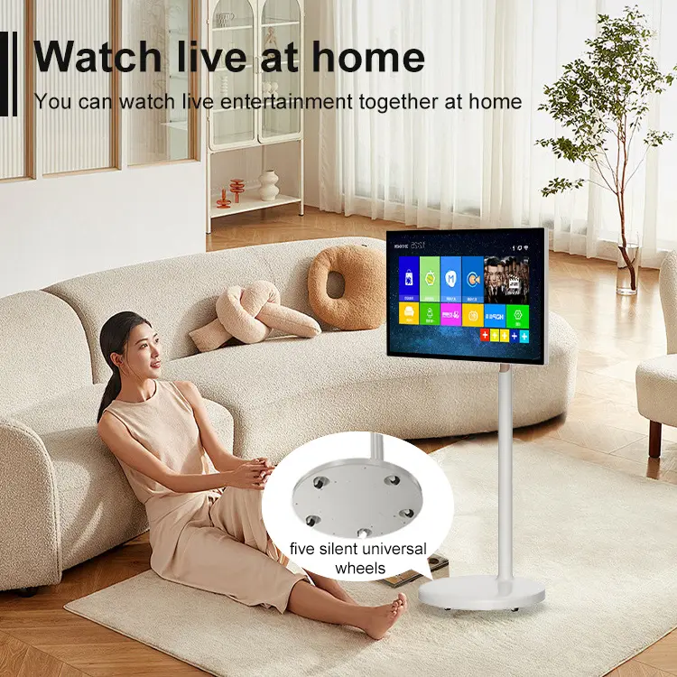 27 32 Inch Wit 6Gb + 128Gb Standbyme Tv Beweegbare Oplaadscherm Ingebouwde Batterij Speaker Smart Interactieve Draagbare Tv