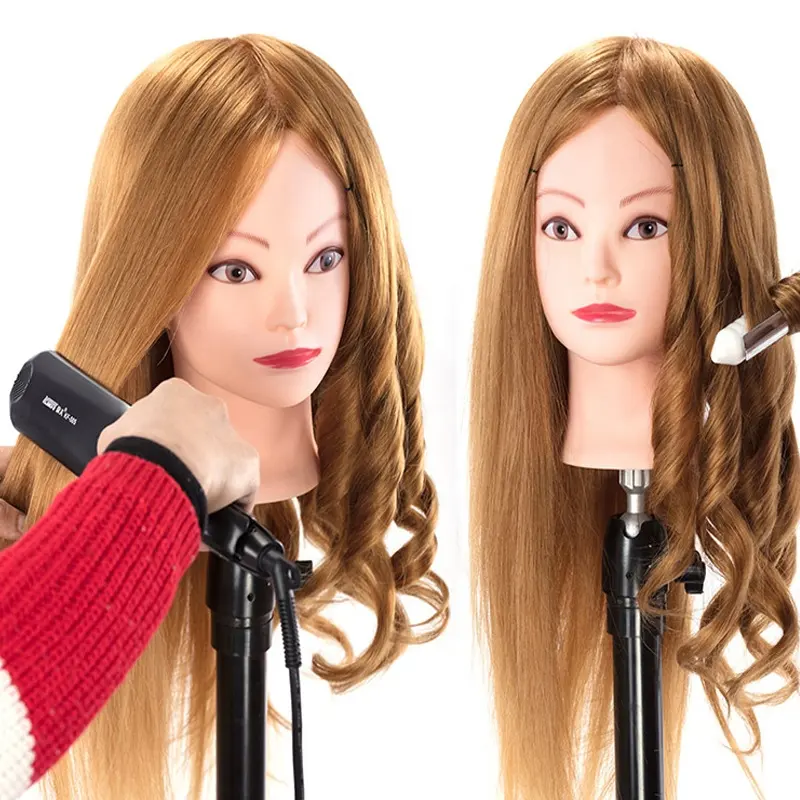 Tête d'entraînement 80% cheveux humains pour la pratique de la coiffure pour fer à friser chaud tête de poupée avec pince libre Mannequin de coiffure