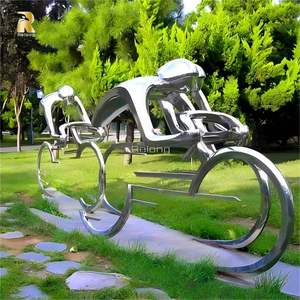 Reslong hiện đại Thiết kế trừu tượng thép không gỉ đi xe đạp điêu khắc tượng cho thể thao ngoài trời thành phố trang trí vuông - Product Image 5
