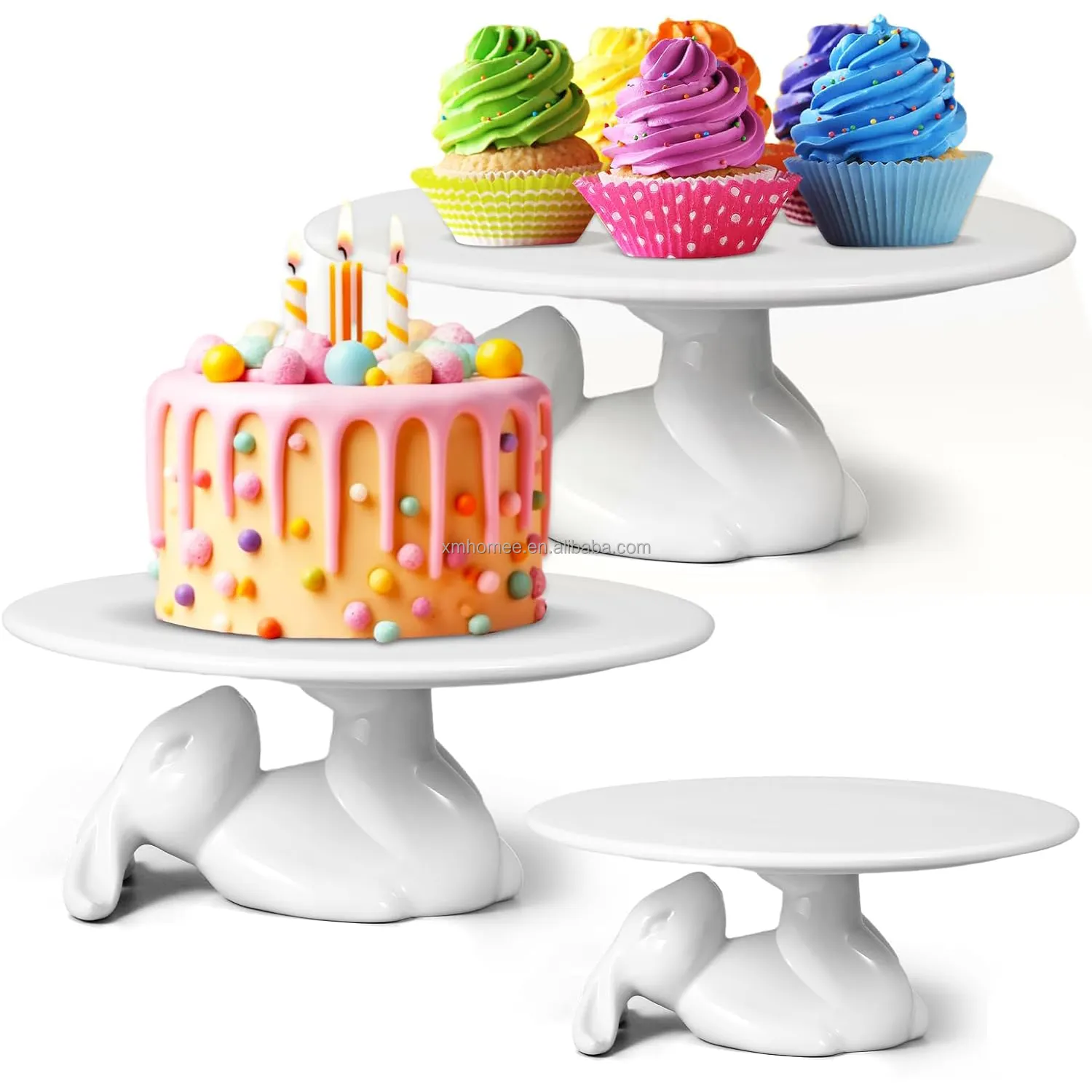 Supporto per torta in ceramica di pasqua coniglietto bianco piatto per Cupcake piatto per coniglietti in ceramica piatti da Dessert rotondo vassoio da Dessert decorazione per coniglietti