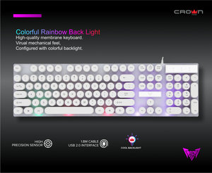Crown MIcro-Teclado para juegos resistente al agua con cable y 114 teclas estándar, multifuncional, RGB, para ordenador