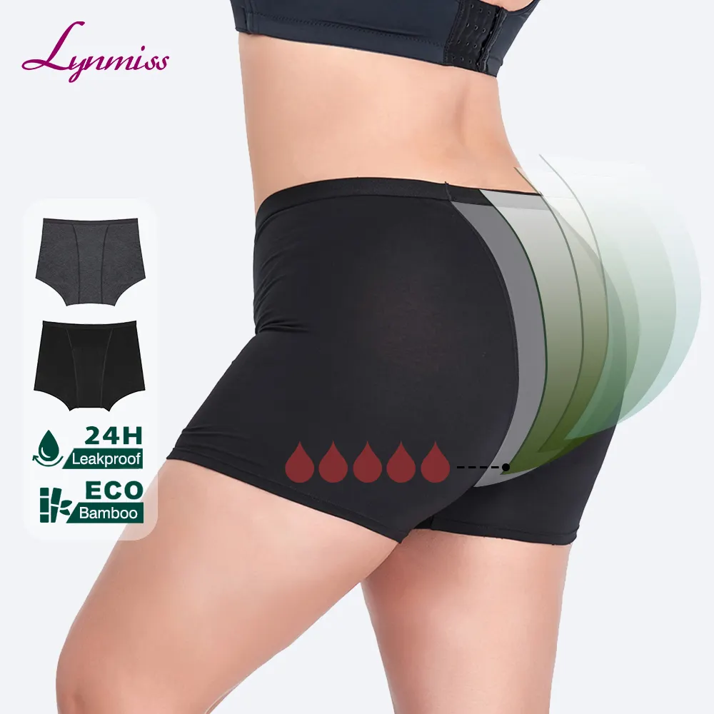 LYNMISS Cuecas menstruais de cintura alta para meninos, roupa íntima para período pesado, calcinha antibacteriana super absorvente