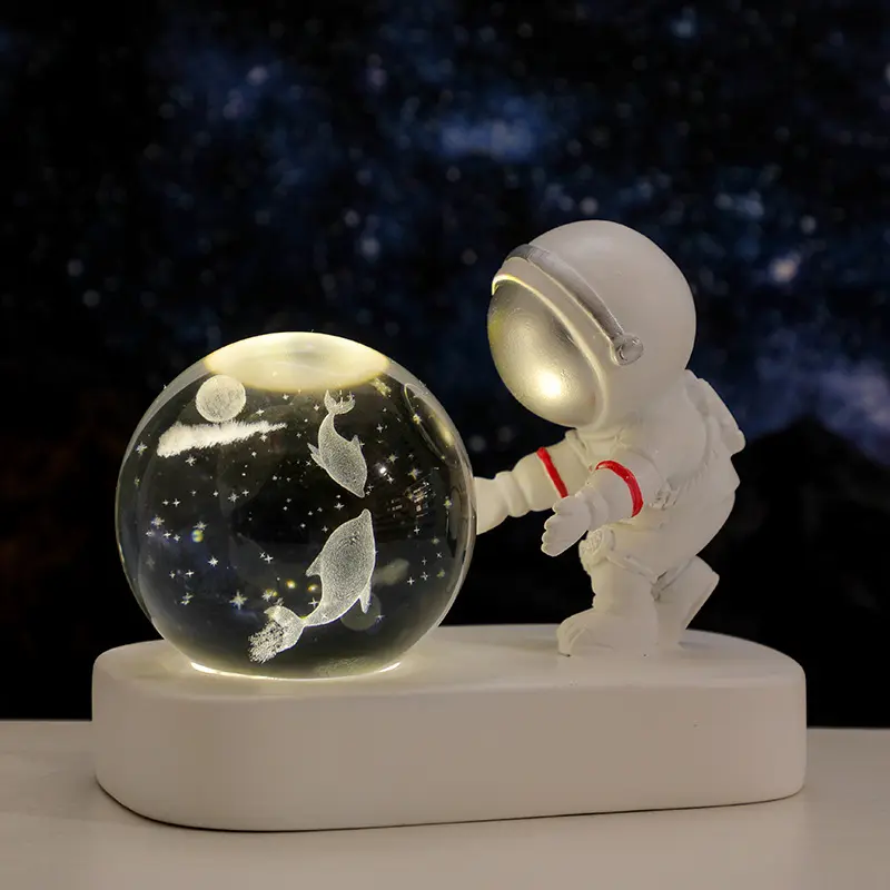 מתנות פסטיבל צלמית ירח תלת מימד לייזר קריסטל אומנות כדור קריסטל זכוכית שקופה צדק כדור הארץ מערכת שמש אור לילה