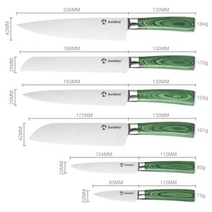 Asiakey ชุดมีดด้ามไม้ pakka สีเขียว7ชิ้นพร้อมที่วางบล็อกมีดแม่เหล็ก - Product Image 3