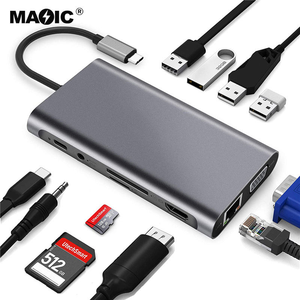 Hotsellタイプ<span class=keywords><strong>c</strong></span>ハブ11 in 1 USB <span class=keywords><strong>C</strong></span>-4KHDMIアダプターUSBCドッキングステーション (HDMIディスプレイポートVGARJ45アダプター付き) - Product Image 1