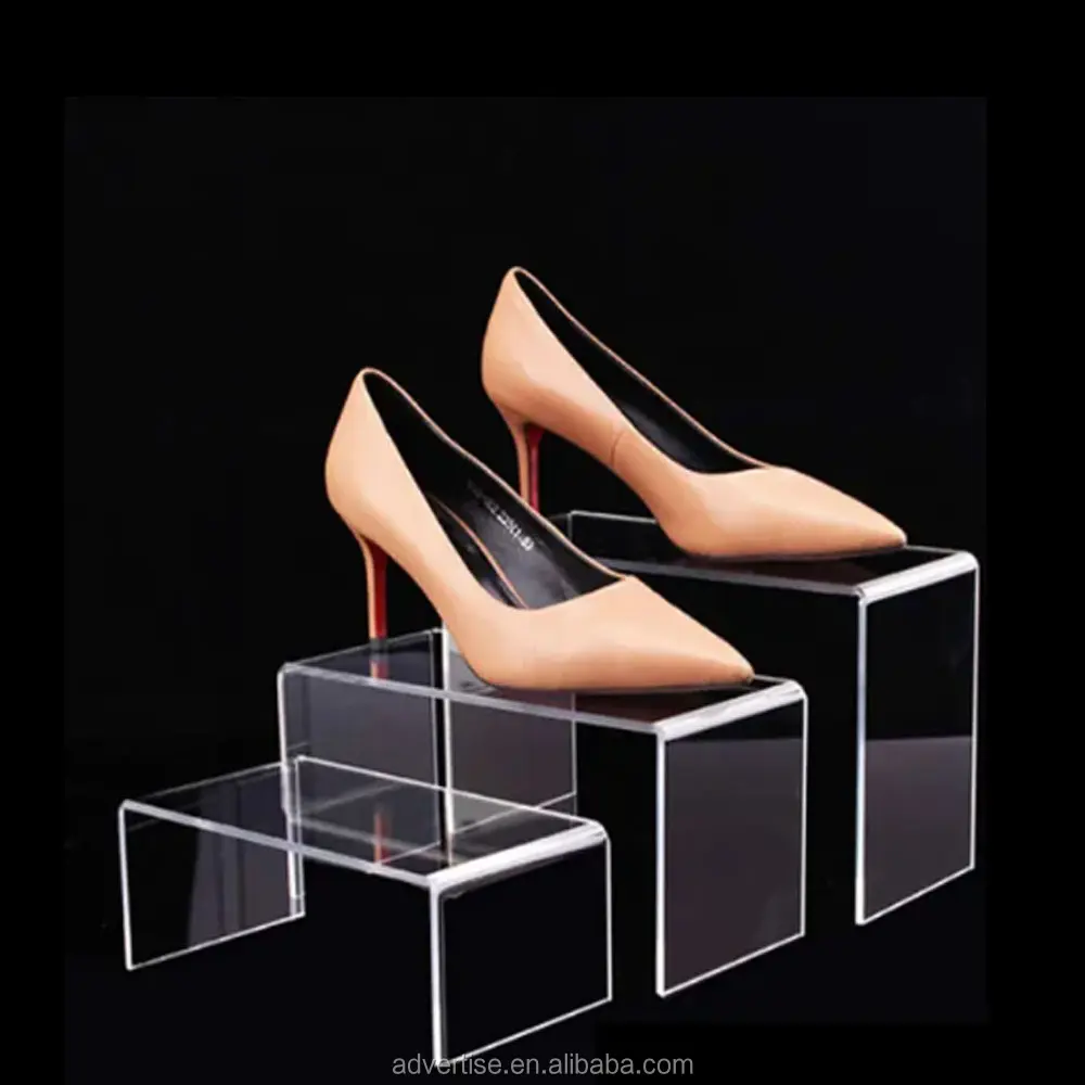 U ตู้โชว์สินค้าแสดงตารางด้านบนเครื่องประดับวงเล็บชั้นวางนิทรรศการอะคริลิครองเท้าจอแสดงผล Props สำหรับรองเท้า Shop