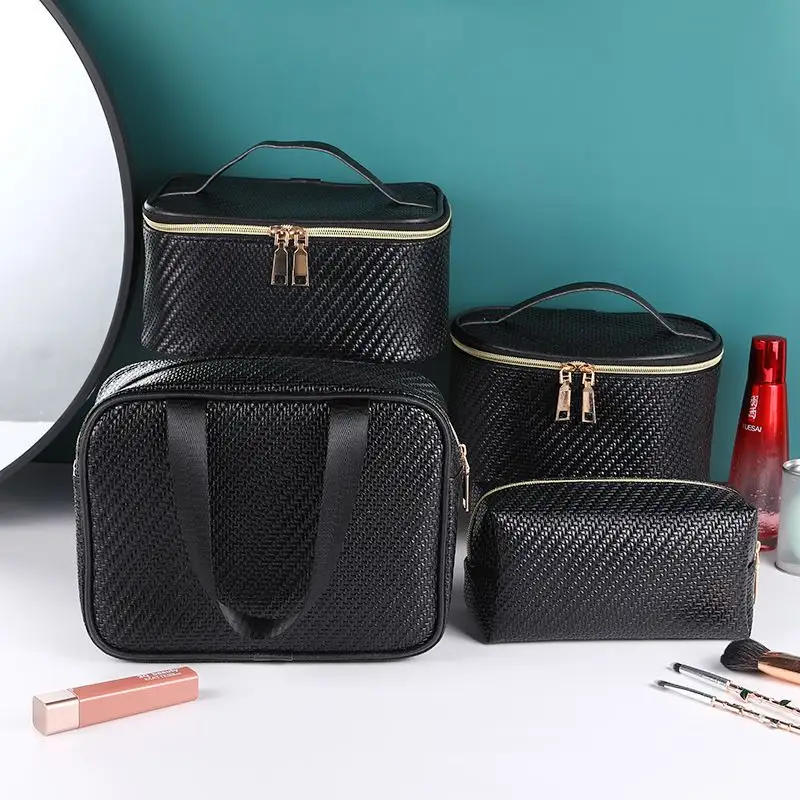 2023 new arrival customized pouch train organizer makeup toiletry bag kit zipper PVC woven travel cosmetic case bag set