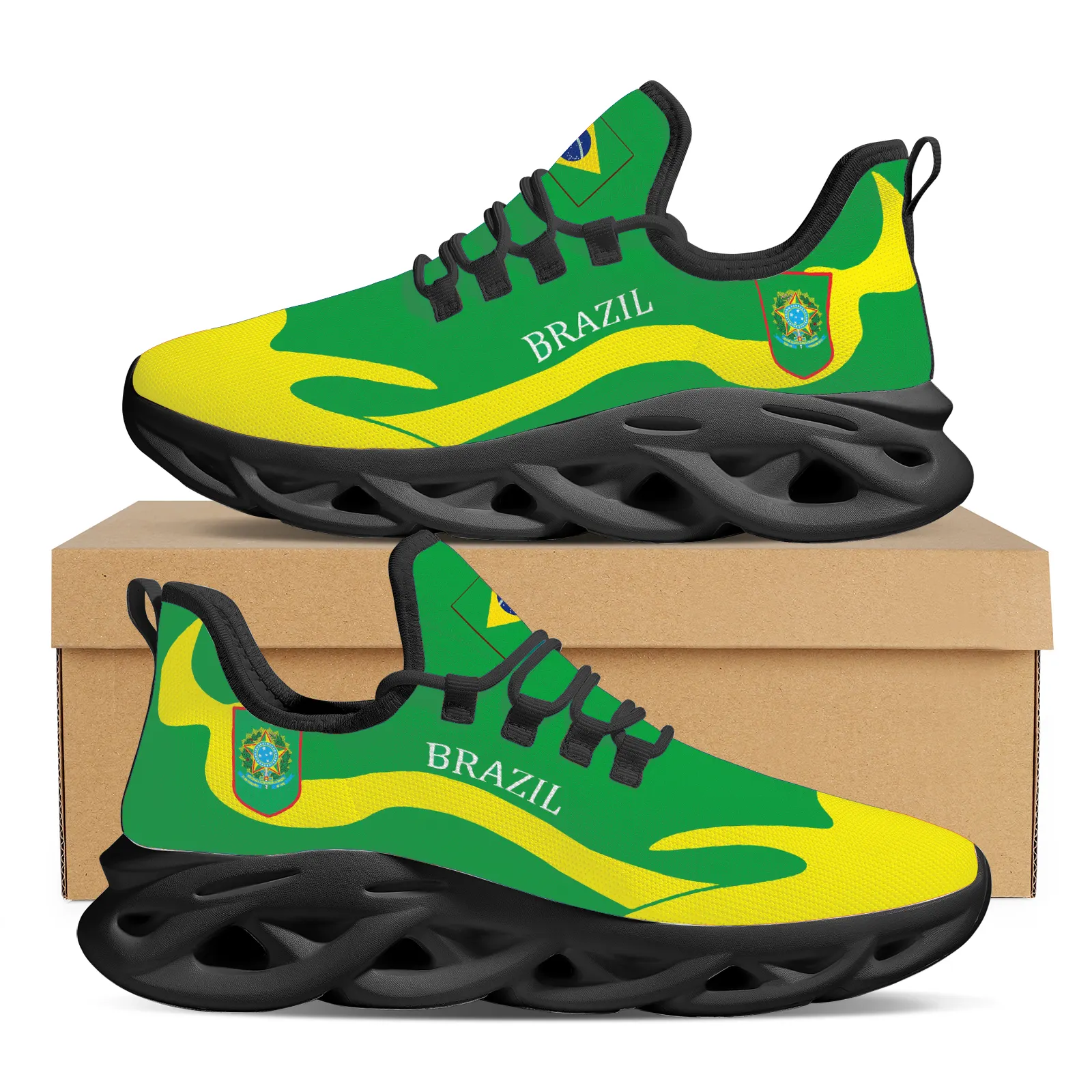 Zapatillas deportivas con diseños de banderas de Brasil para hombre, calzado ligero y transpirable, color verde y amarillo, venta al por mayor