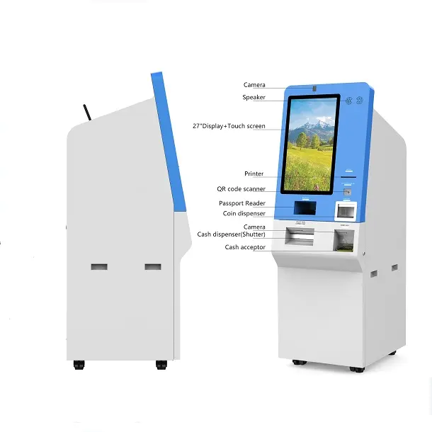 Máquina automática de intercambio de dinero en efectivo, escáner de pasaporte de pie, máquina de intercambio de monedas, Atm