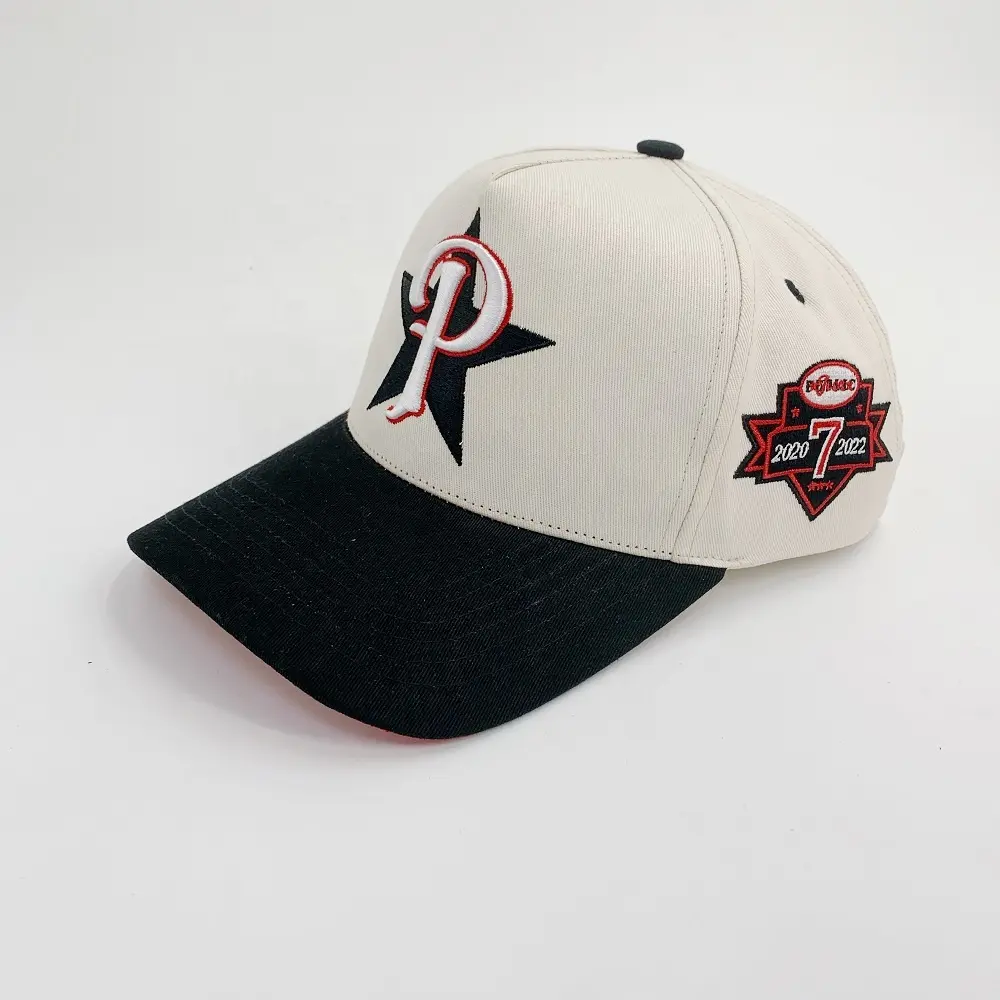Cappellino da Baseball in cotone con 5 pannelli personalizzati di alta qualità con telaio in stile 3D, con ricamo A due toni, cappelli da baseball