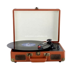 Competitive Advantage Brown Wood Color All in One Suitcase Blue Tooth CD Retro Suitcase Gramophone Turntable Vinyl Record Player - Product Image 1