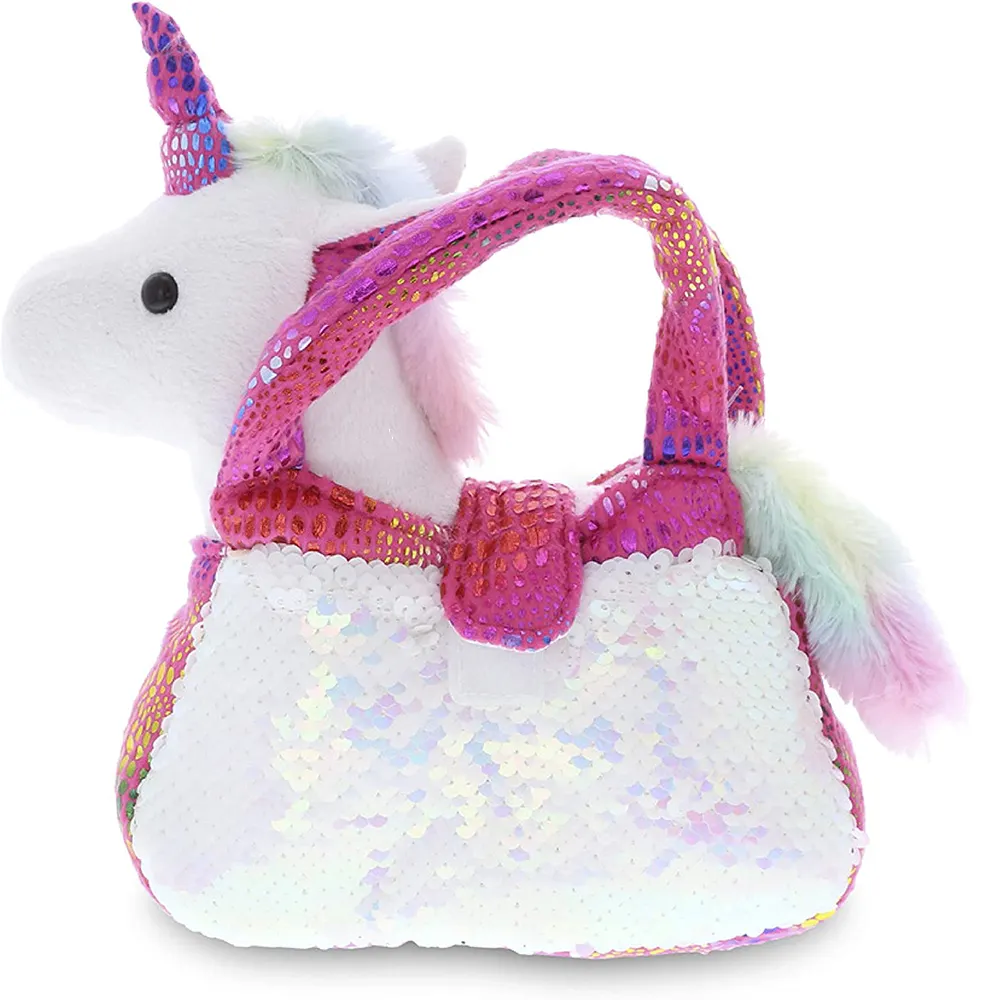 5394 unicorno peluche reversibile con paillettes trasportino per animali domestici borsa bianca scintillante morbida borsa giocattolo per animali di peluche finta di giocare trasportino per animali domestici