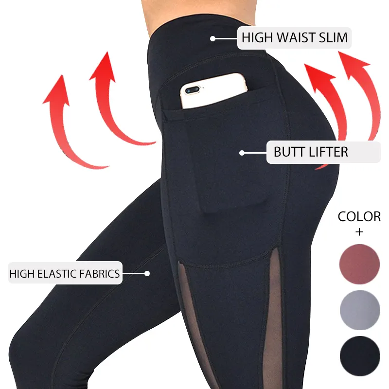 Pantaloni da palestra per donna a vita alta a buon prezzo all'ingrosso con tasche Leggings di controllo della pancia allenamento Leggings Yoga senza cuciture elasticizzati a 4 vie