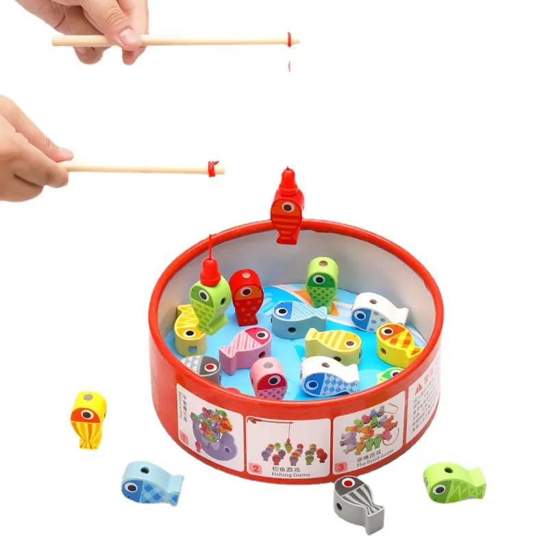 Лидер продаж, деревянные магнитные игрушки 3 в 1 для рыбалки, детские деревянные игрушечные блоки