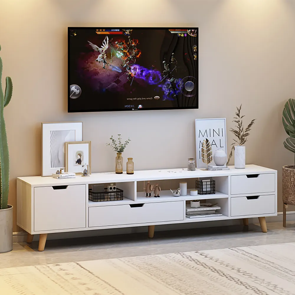 Gabinete de TV de bajo costo Fácil instalación Soportes de TV ajustables para su sala de estar Muebles Chimenea Soporte de TV de madera Estantes de habitación
