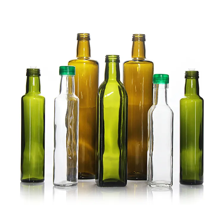 カスタムさまざまなサイズのガラスオリーブオイルボトル500Ml750Mlクッキングオイルガラスボトルアルミキャップ付き