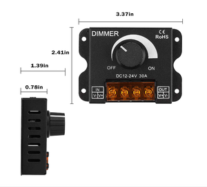 Tira de luz de perilla monocromática LED atenuador 12-24V 30A tira de LED de alta potencia controlador de atenuación PWM 12V 24V atenuador LED giratorio