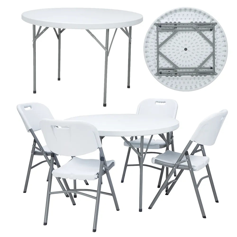 Table ronde portable et pliable 18 poker, table d'extérieur en plastique, à manger, pour 4 personnes, 110cm, offre spéciale