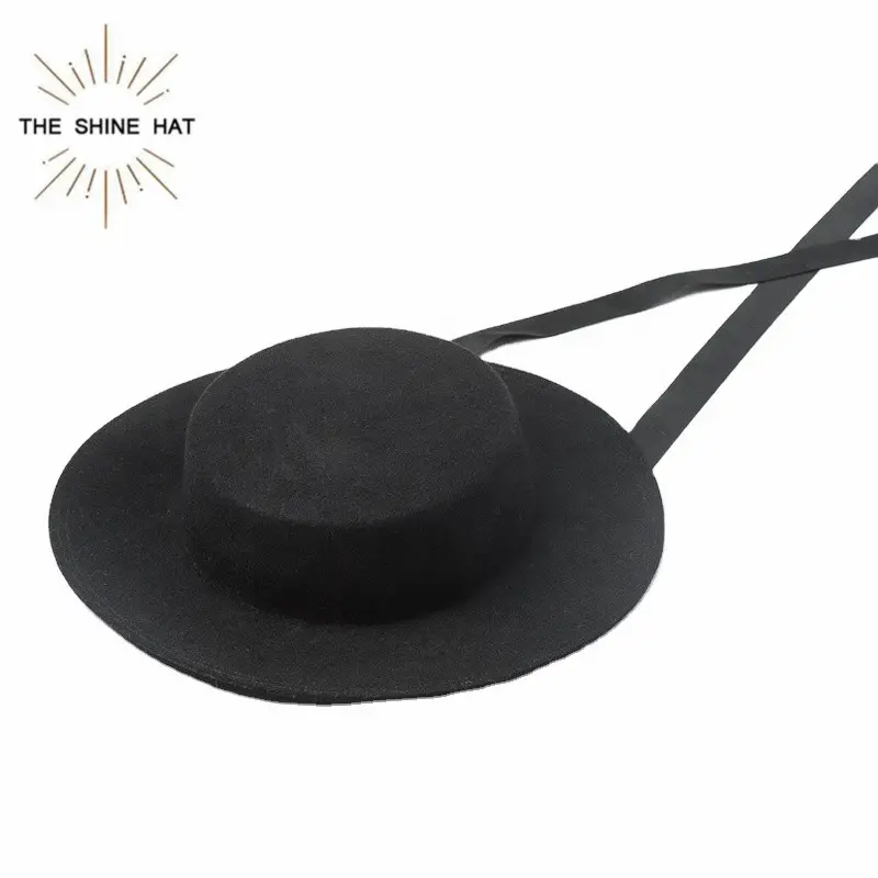 Chapéu personalizado 2021 lã para mulheres, chapéu de aba curta preto de fita de feltro para meninas 100%
