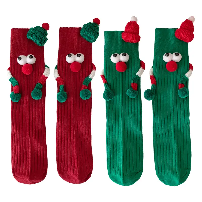 New Christmas Socks Cute and Funny Couples New Year Red Socks Magnetic Cartoon long cotton Socks