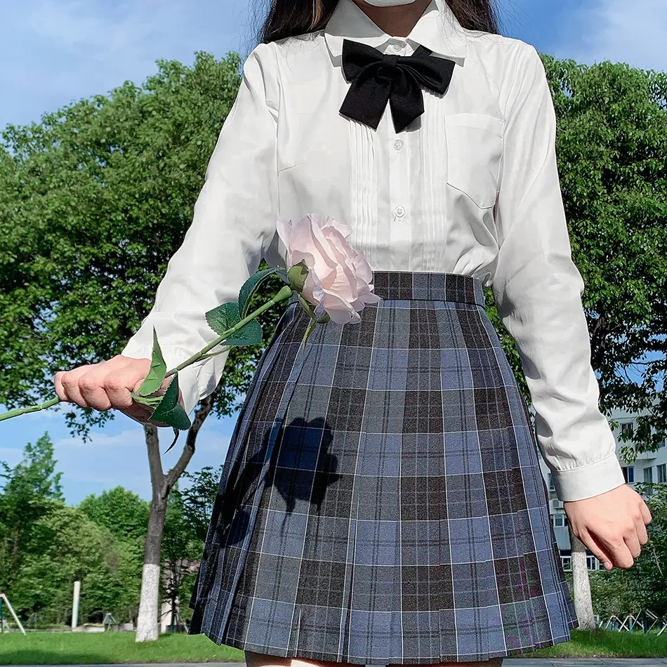 Uniforme escolar de pingue-pongue xadrez para meninas e crianças, scooter alta plissada japonesa, cintura alta, linha A
