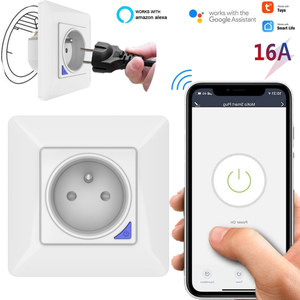 Interruptores y tomas DE corriente inteligentes, enchufe con Wifi, Monitor DE potencia, Google Smart Life, Alexa, Panel DE cristal con Control DE voz, EU, FR, Tuya - Product Image 5