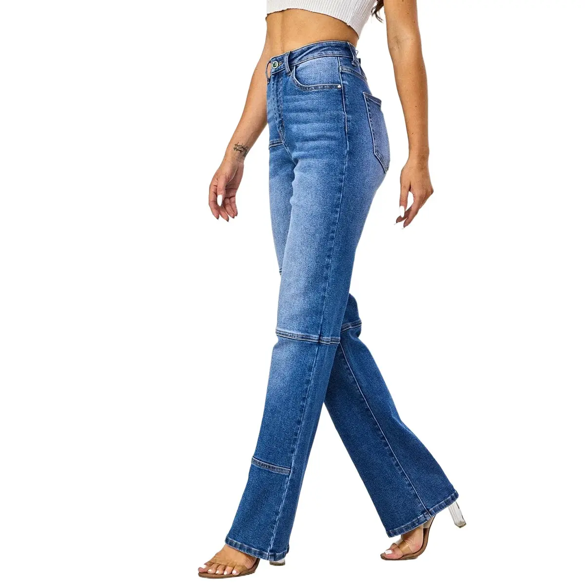 Americas Fashion Pantalon en denim délavé bleu clair Jeans droits pour femmes Jeans décontractés