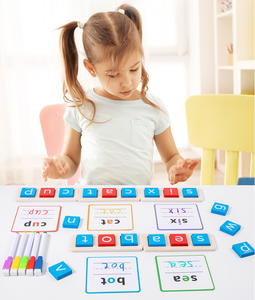 Wooden Montessori Wooden <strong>Learning</strong> Toys <strong>Reading</strong> Blocks English Letters Cognitive Words Spelling Educational Games for Kids
